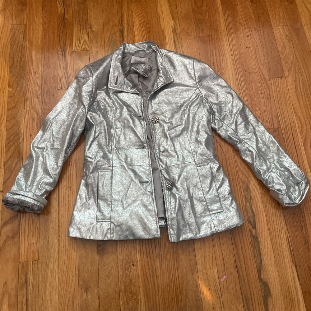 Elegance Silver Button Up Jacket Size GB 10